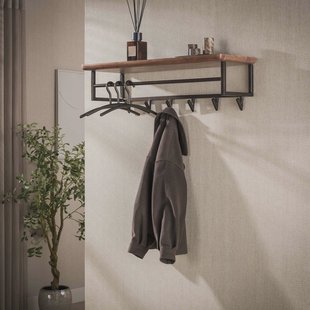 LifestyleFurn Kapstok Lizbeth Acaciahout, Met 6 haken en plank - Bruin