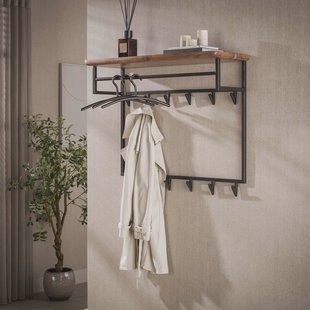 LifestyleFurn Kapstok Lizbeth Acaciahout, Met 12 haken en plank - Bruin