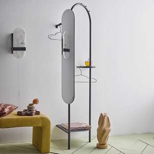 Bloomingville Kapstok Belen Met spiegel, 185cm - Zwart - Passpiegel