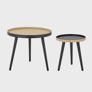 Bloomingville Ronde Salontafel Cappuccino Bamboe, Set van 2 stuks - Zwart