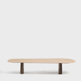 Kave Home Salontafel Pirita Travertin en donker eiken, 147 x 65cm - Beige