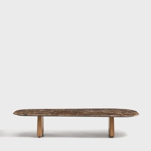 Kave Home Salontafel Pirita Bruin marmer en licht eiken, 147 x 65cm