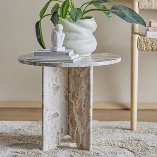 Bloomingville Ronde Bijzettafel Jasmia Marmer 46cm - Bruin