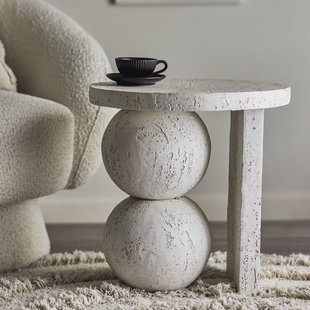 Bloomingville Ronde Bijzettafel Tally Travertinlook, 46cm - Wit