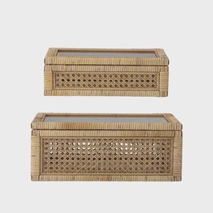 Bloomingville Opbergbox Lally Rattan en glas, Set van 2 stuks - Naturel
