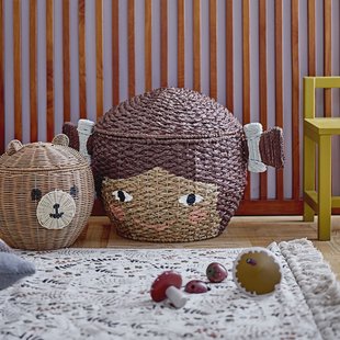 Bloomingville MINI Mand Lill Meisje, Bankuan gras, 44cm hoog - Bruin