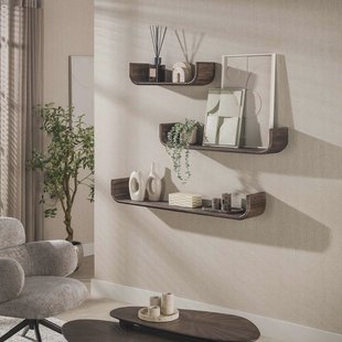 LifestyleFurn Wandplank Sadaf Teakhout, Set van 3 stuks - Bruin