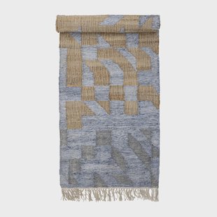 Bloomingville Vloerkleed Vikka Jute en wolmix, 75 x 245cm - Blauw