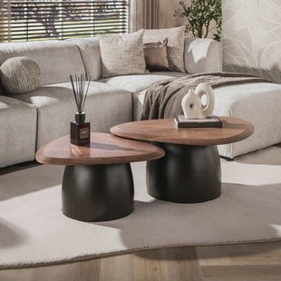 LifestyleFurn Organische Salontafel Junette Acaciahout, Set van 2 stuks - Bruin