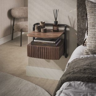 LifestyleFurn Zwevend Nachtkastje Trayon Acaciahout, Met 1 lade - Bruin