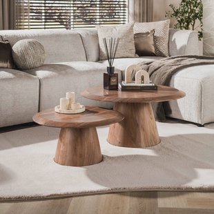 LifestyleFurn Ronde Salontafel Cardell Acaciahout, Set van 2 stuks - Bruin