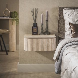LifestyleFurn Zwevend Nachtkastje Laycie Travertinlook, Met 1 lade - Beige