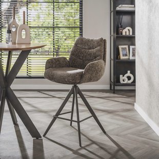 LifestyleFurn Draaibare Barstoel Kristee Chenille - Taupe/Bruin (zithoogte 67cm)