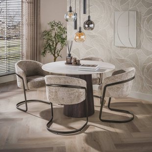 LifestyleFurn Ronde Eettafel Akai Keramiek in Taj Mahal-look, Ø120cm - Bruin