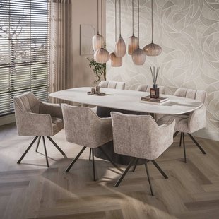 LifestyleFurn Deens Ovale Eettafel Akai Keramiek in Taj Mahal-look, 215 x 105cm - Bruin - Ovaal