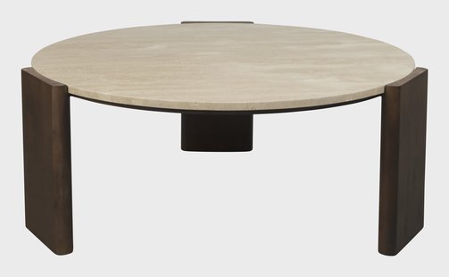 Dutchbone Ronde Salontafel Valcour Travertin en hout, 90cm - Bruin