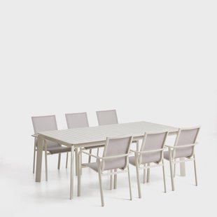 Kave Home Tuinset Brela Met Brela uitschuifbare tuintafel en 6 Canea stoelen, 205/287 x 100cm - Ecru/Beige