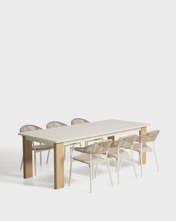 Kave Home Tuinset Livorno Met Livorno uitschuifbare tuintafel en 6 Alimia stoelen, 233/350 x 100cm - Ecru/Beige