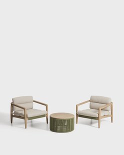 Kave Home Tuinset Menfi Met 2 Menfi fauteuils en Dandara tafel - Groen