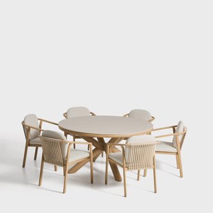 Kave Home Tuinset Mirtia Met Martia tuintafel en 6 Sirte tuinstoelen, 148cm - Naturel - Rond