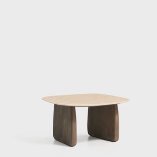 Kave Home Bijzettafel Pirita Travertin en donker eiken, 70 x 71cm - Bruin