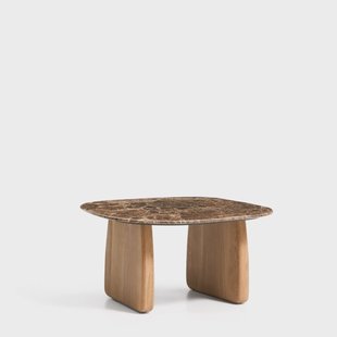 Kave Home Bijzettafel Pirita Bruin marmer en licht eiken, 70 x 71cm - Naturel