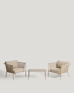 Kave Home Tuinset Zivia Met 2 loungestoelen en tafel - Ecru/Taupe