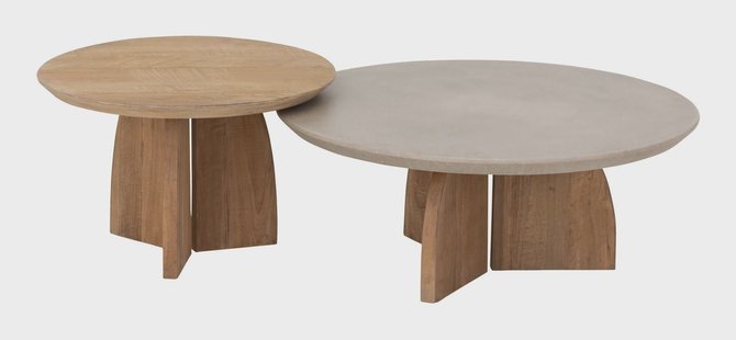 DTP Home Ronde Salontafel Nova Teakhout en travertin, Set van 2 stuks - NATUREL