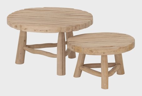 MUST Living Ronde Salontafel Blue Marlin Teakhout, Set van 2 stuks - NATUREL