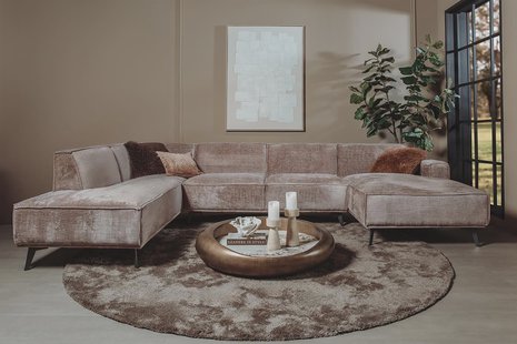 Tower Living U-bank Leeds Hoek Links, 350cm, Touch stof - Taupe