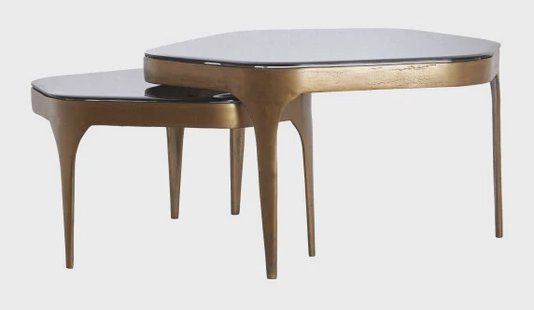 Light & Living Organische Salontafel Avi Glas en metaal, Set van 2 stuks - Smoke