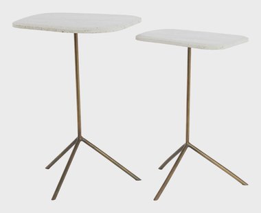 Light & Living Bijzettafel Gia Travertinlook, Set van 2 stuks - WIT - Organisch