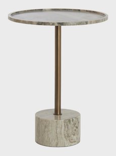 Light & Living Ronde Bijzettafel Civita Marmerlook, Ø37cm - Zandgrijs/Donker Brons