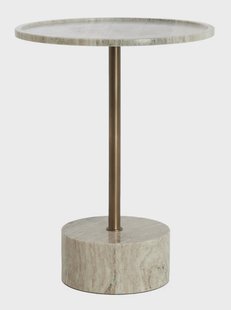 Light & Living Ronde Bijzettafel Civita Marmerlook, Ø41cm - Zandgrijs/Donker Brons