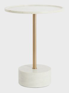 Light & Living Ronde Bijzettafel Civita Marmerlook, Ø41cm - Wit/Antiek Brons