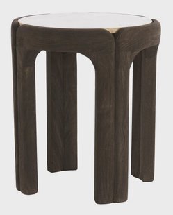 Light & Living Ronde Bijzettafel Ali Travertin & Hout, Ø45cm - Donkerbruin