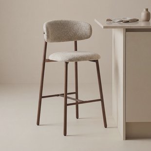 LABEL51 Barkruk Kaito Prestige-stof - Beige/Walnoot (zithoogte 64cm)