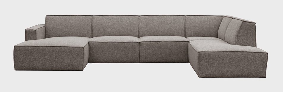 LABEL51 U-bank Kay Hoek Rechts, 363cm, Bouclé - Mushroom