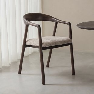 LABEL51 Eetkamerstoel Lone Geweven stof en walnoot eiken - Beige