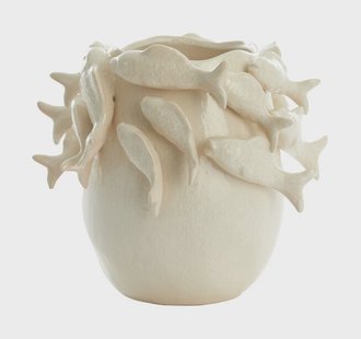 Light & Living Vaas Fish Keramiek, 27cm - Crème - Ovaal