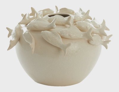 Light & Living Vaas Fish Keramiek, 27cm - Crème - Rond