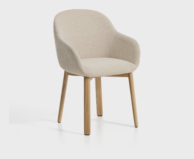 Kave Home Eetkamerstoel Meila Met armleuning, Chenille - Beige/Naturel