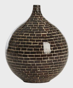 Light & Living Vaas Elorza Mozaïek, 25cm - Donkerbruin - Rond