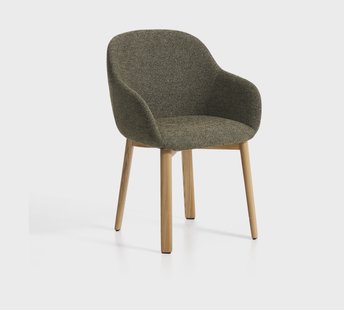 Kave Home Eetkamerstoel Meila Met armleuning, Chenille - Groen/Naturel