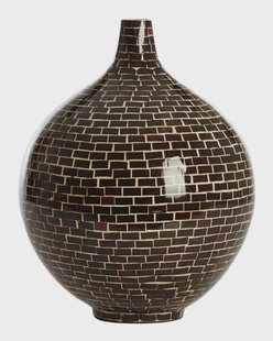 Light & Living Vaas Elorza Mozaïek, 35cm - Donkerbruin - Rond