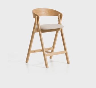 Kave Home Barstoel Godia Chenille en hout - Beige/Naturel (zithoogte 65cm)