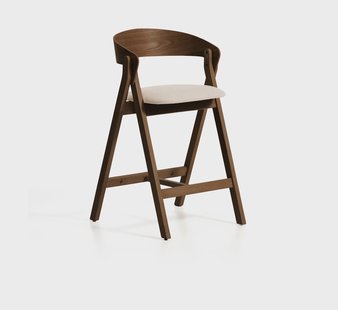 Kave Home Barstoel Godia Chenille en hout - Beige/Bruin (zithoogte 65cm)