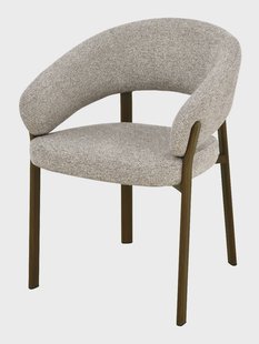 Livingfurn Eetkamerstoel Zhora met armleuning, Hush stof & Walnut - Beige