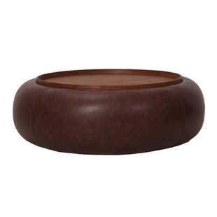 Giga Meubel Salontafel Draby - Donkerbruin/Walnoot - PU Leer - Ø102x34cm