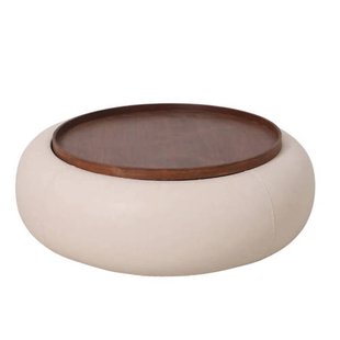 Giga Meubel Salontafel Draby - Beige/Walnoot - Met Opbergruimte - Ø102cm